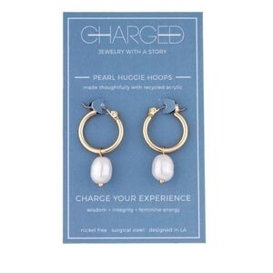Charged Pearl Huggie Hoop Earrings NWT